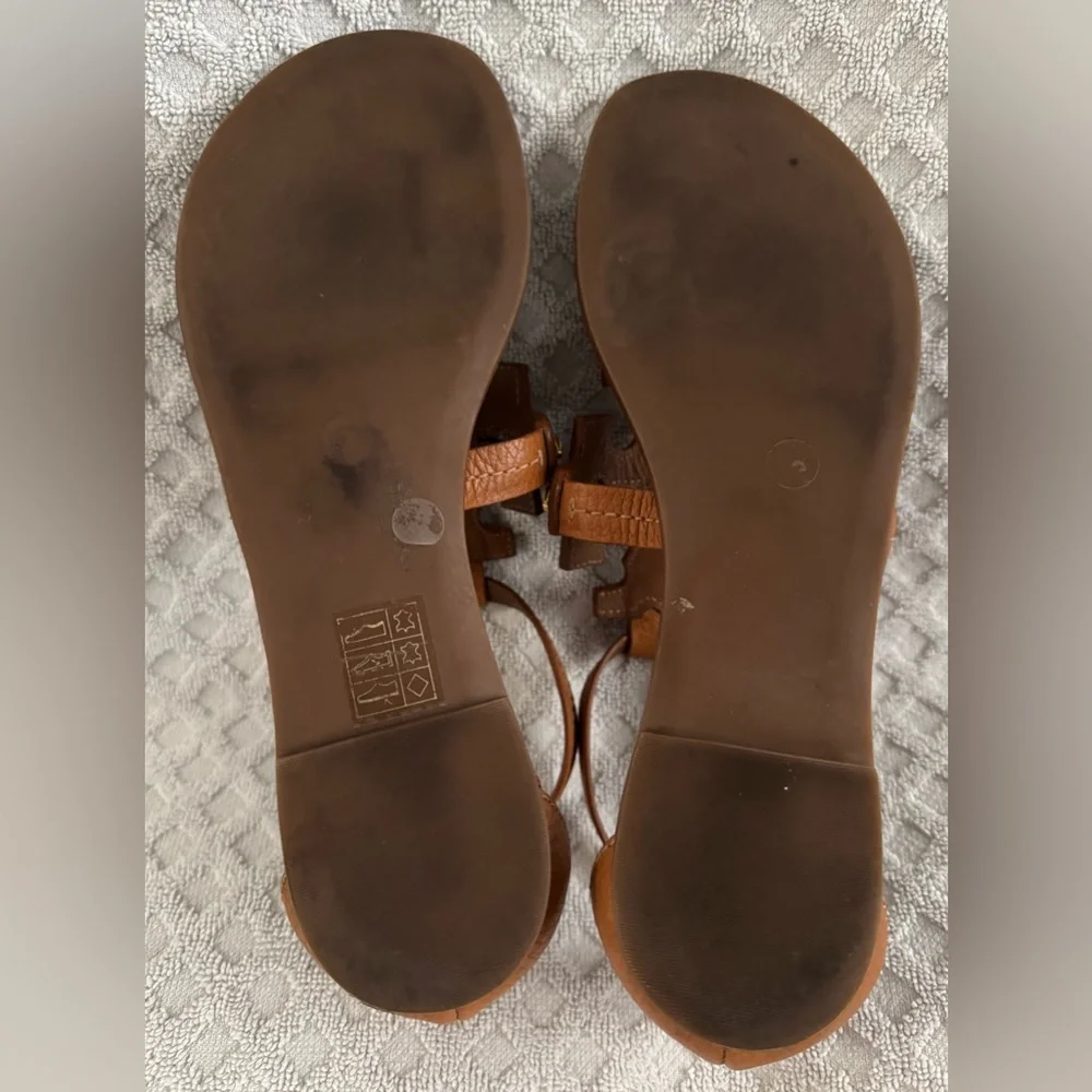Tory Burch Phoebe Flat Thong Tumbled Leather Sandal Royal Tan Brown Size 6 30437 - Picture 16 of 16